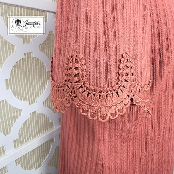 Ann Taylor Factory Rust Scoop Neck Scallop Lace Short Sleeve Sweater Size L - Picture 4 of 9